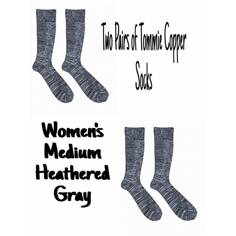 TOMMIE COPPER 2 Pair Compression Over-the-Calf Socks Heathered Gray Medium NWOT